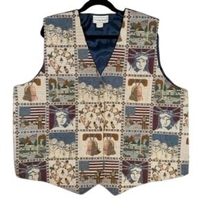 Fitting Image Americana Tapestry Vest 22/24 Men Multicolor Patriotic Woven